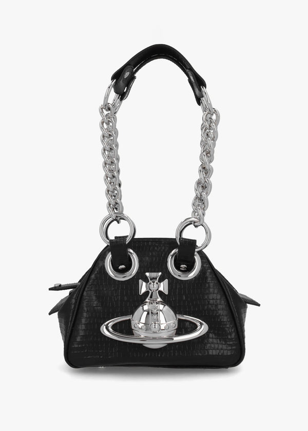 Archive Mini Croc Embossed Black Leather Chain Bag