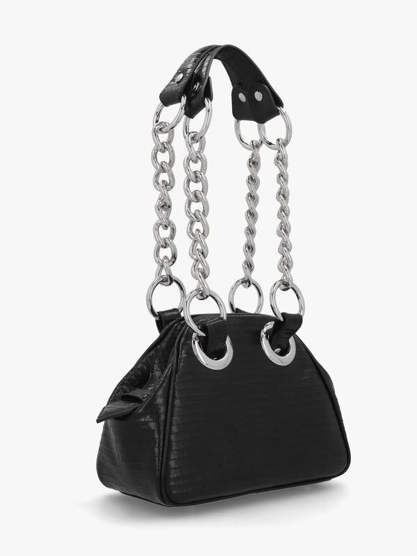 Archive Mini Croc Embossed Black Leather Chain Bag