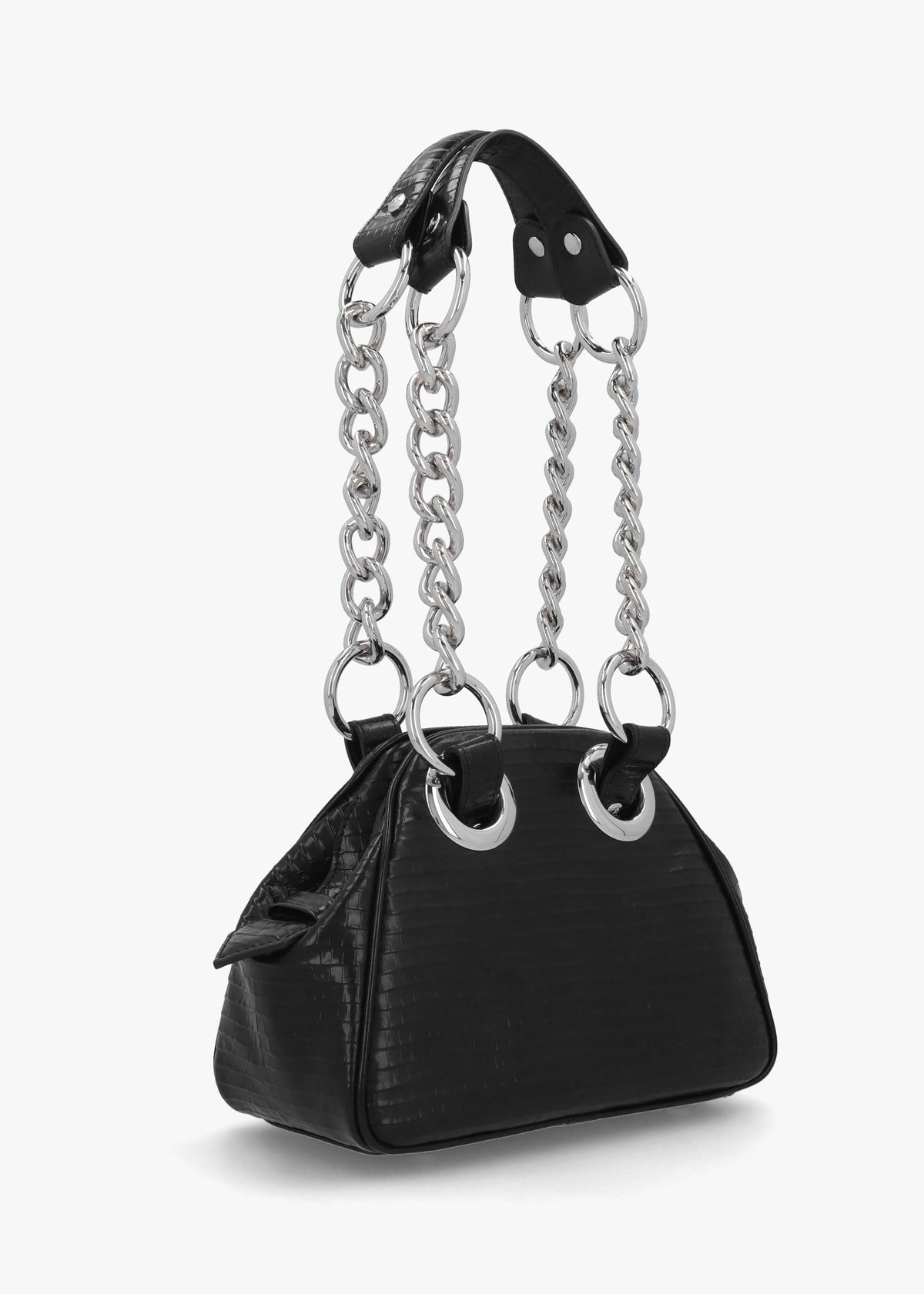 Archive Mini Croc Embossed Black Leather Chain Bag