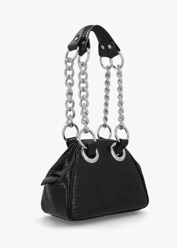 Archive Mini Croc Embossed Black Leather Chain Bag