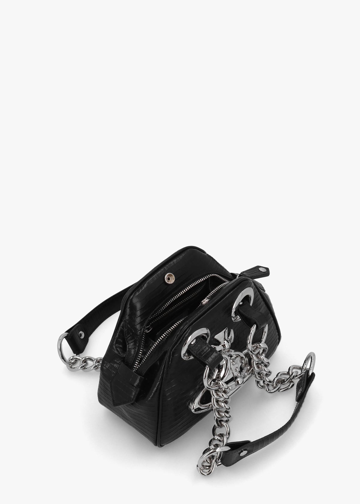 Archive Mini Croc Embossed Black Leather Chain Bag