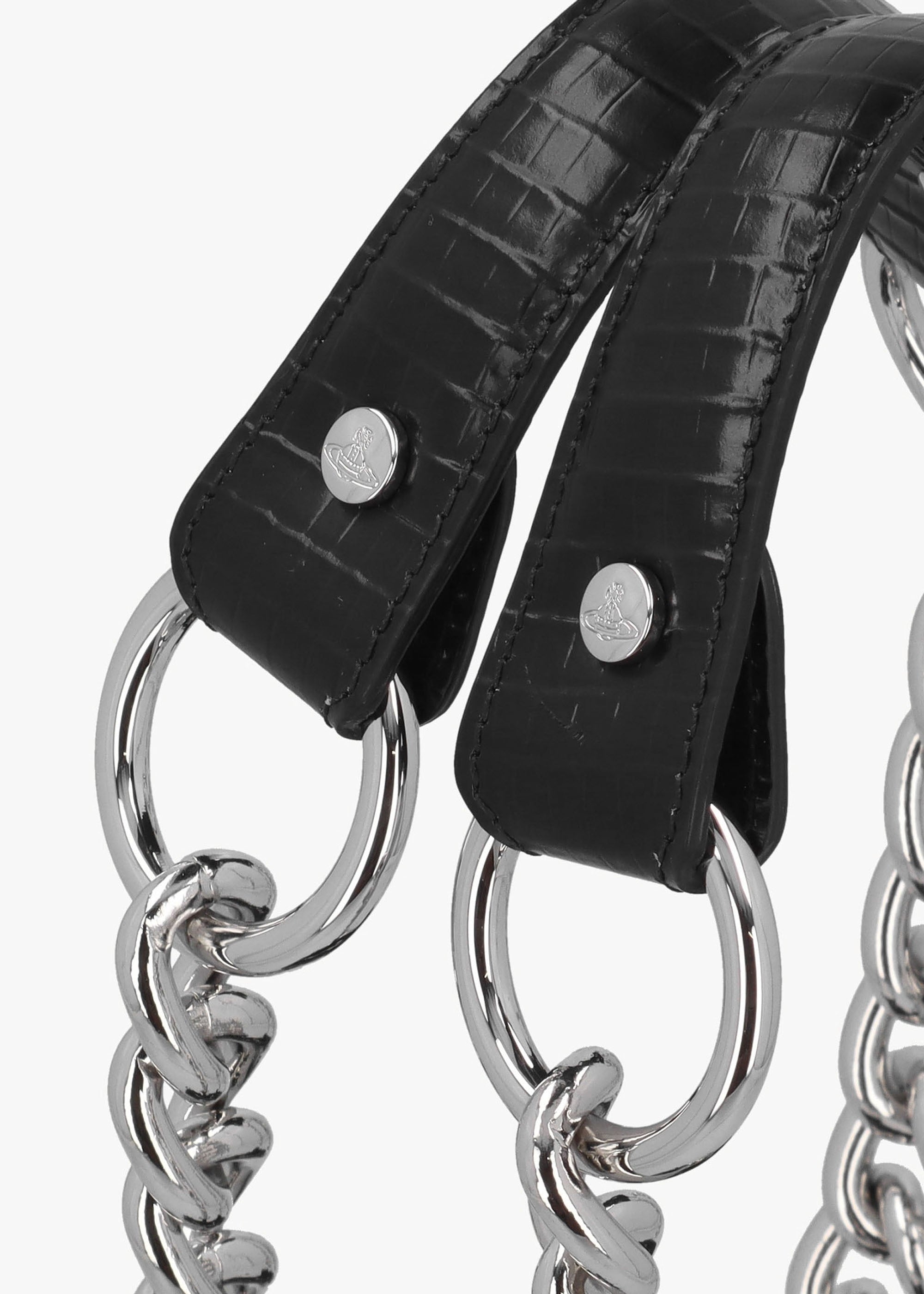 Vivienne Westwood Archive Mini Croc Embossed Black Leather Chain