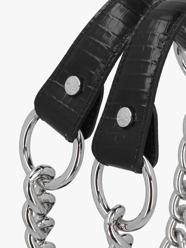 Archive Mini Croc Embossed Black Leather Chain Bag