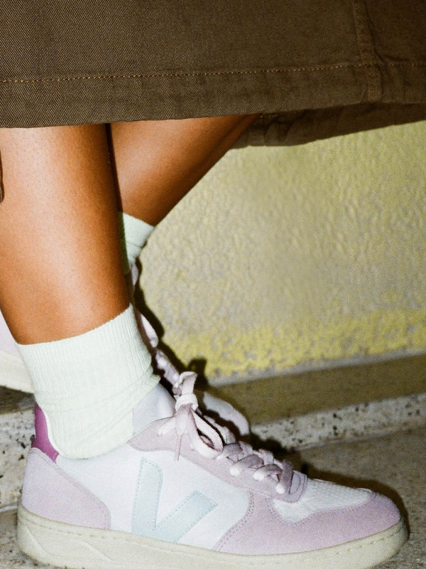 V-10 Leather Gravel Menthol Parme Trainers