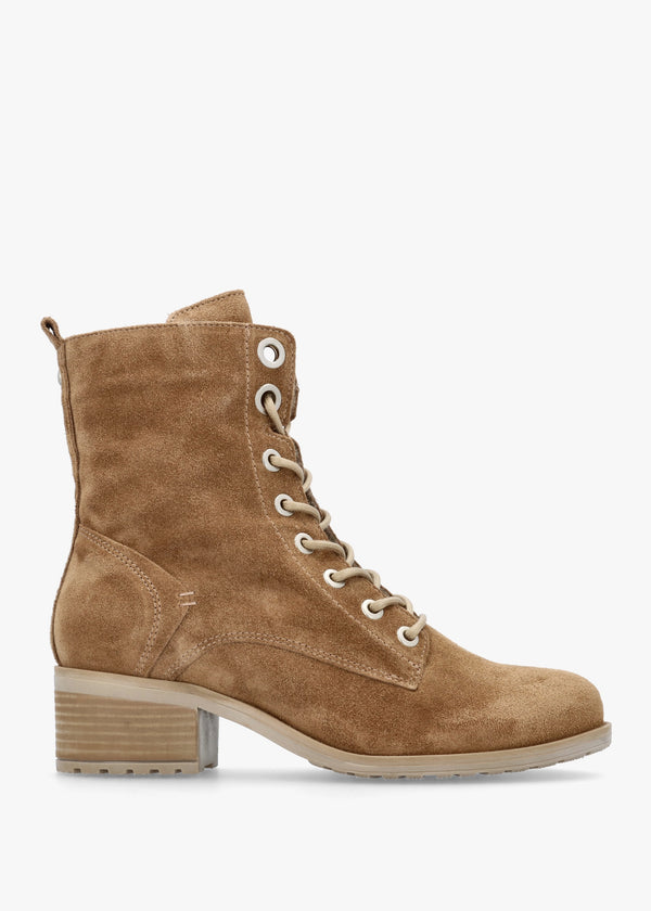 Bezzie Taupe Suede Block Heel Ankle Boots
