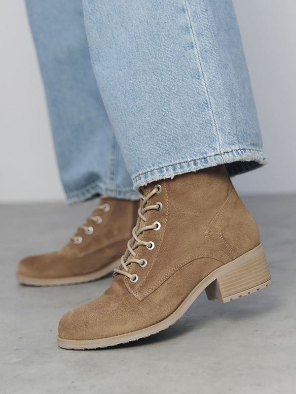 Bezzie Taupe Suede Block Heel Ankle Boots
