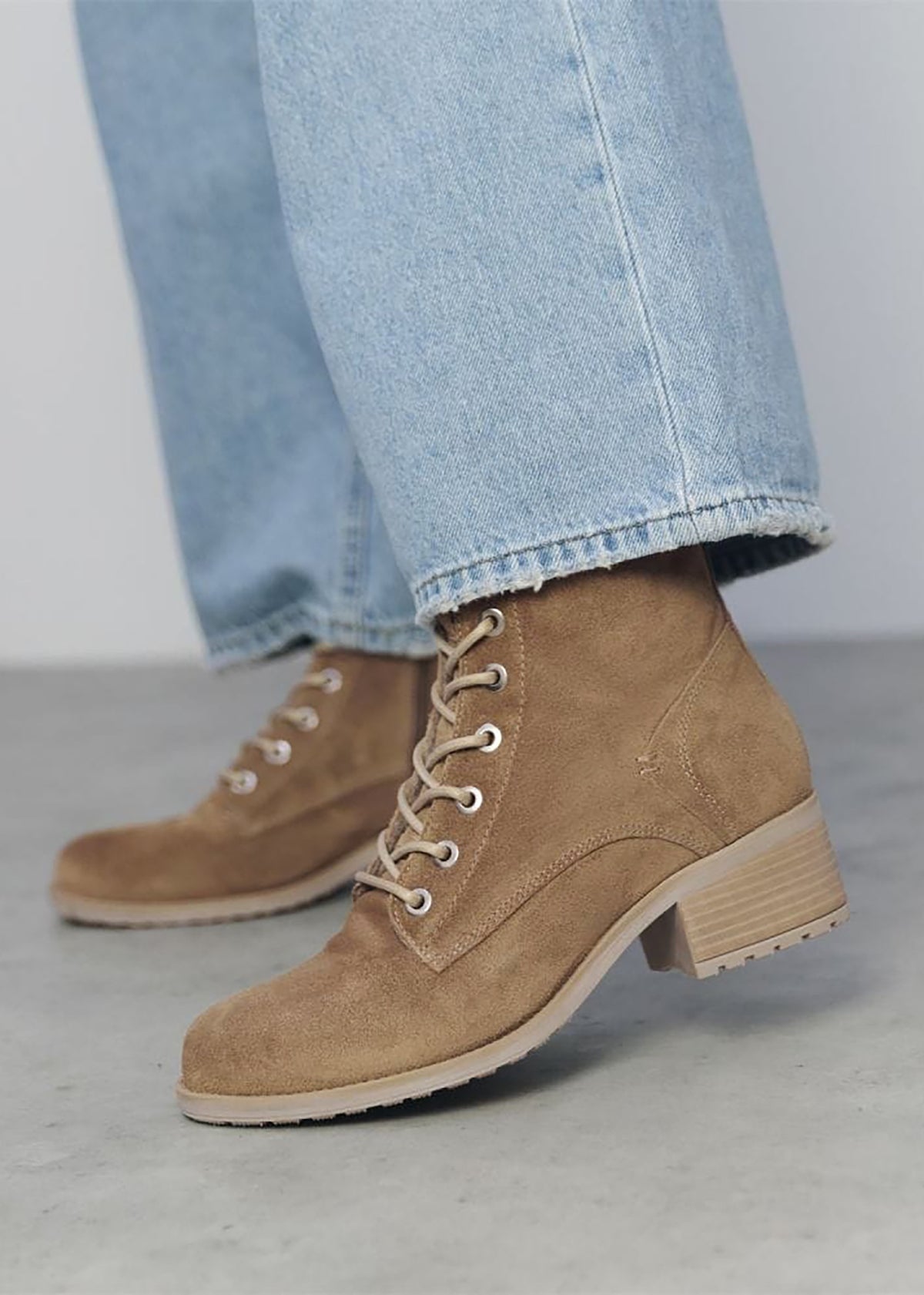 Bezzie Taupe Suede Block Heel Ankle Boots