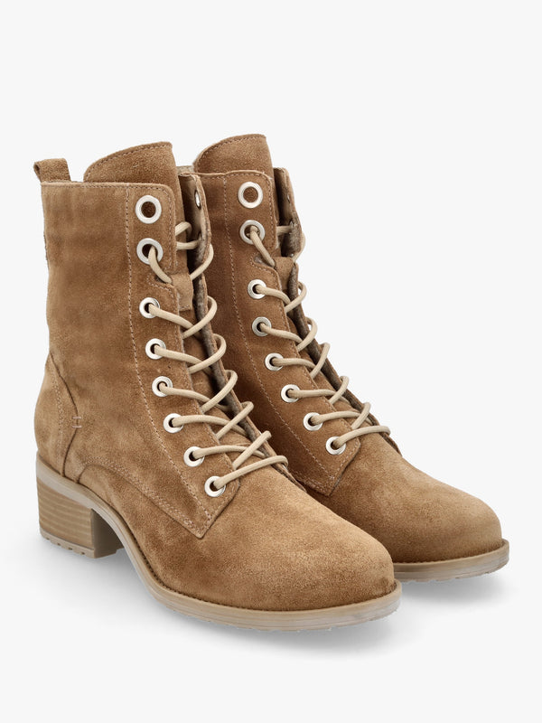 Bezzie Taupe Suede Block Heel Ankle Boots