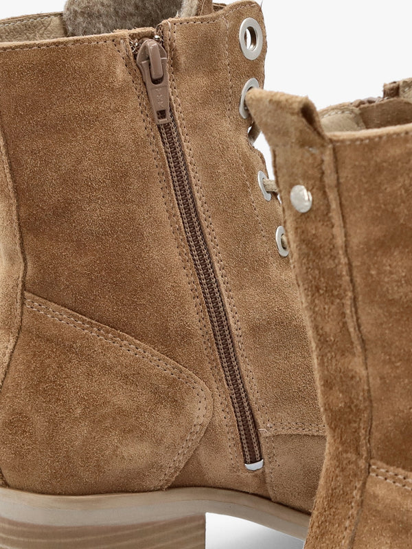 Bezzie Taupe Suede Block Heel Ankle Boots