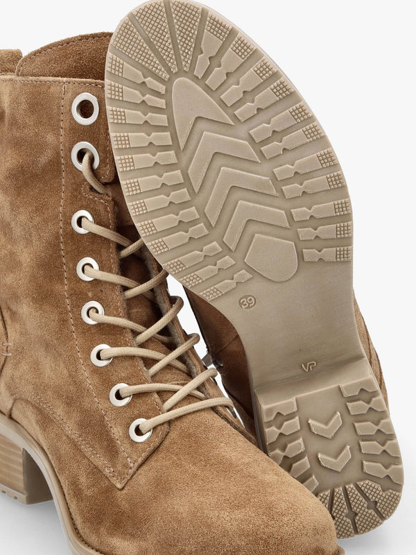 Bezzie Taupe Suede Block Heel Ankle Boots