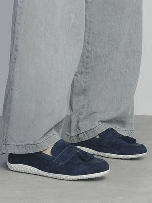 Elinia Navy Suede Tassel Loafers
