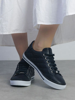 Arzon Diamond Quilted Navy Leather Trainers