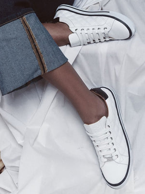 Arzon Diamond Quilted White Leather Trainers
