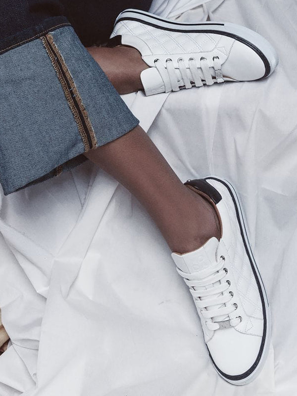 Arzon Diamond Quilted White Leather Trainers