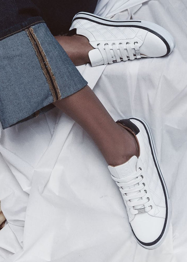 Arzon Diamond Quilted White Leather Trainers