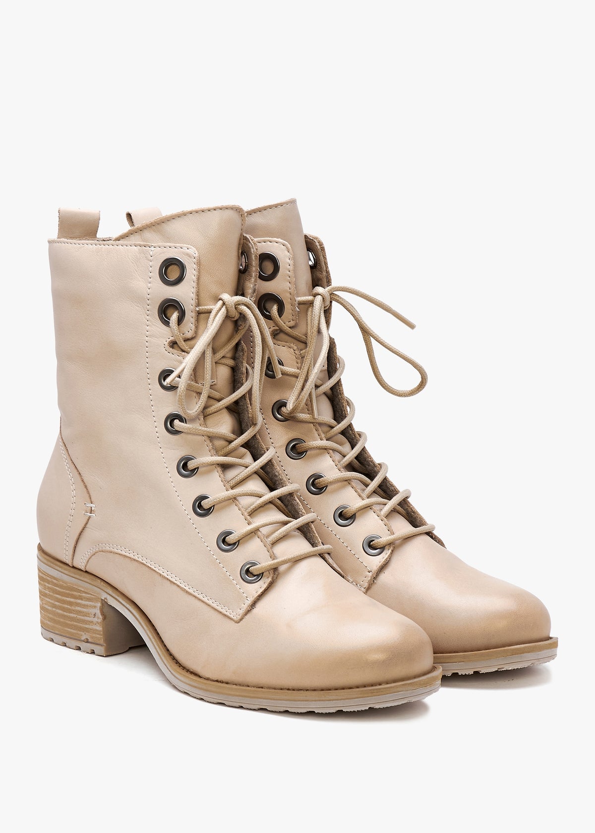 Bezzie Cream Leather Block Heel Ankle Boots