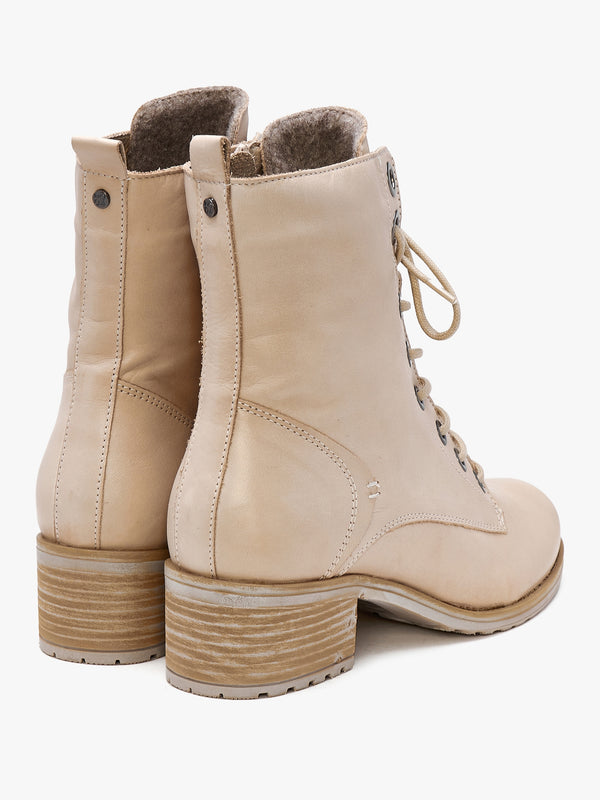 Bezzie Cream Leather Block Heel Ankle Boots