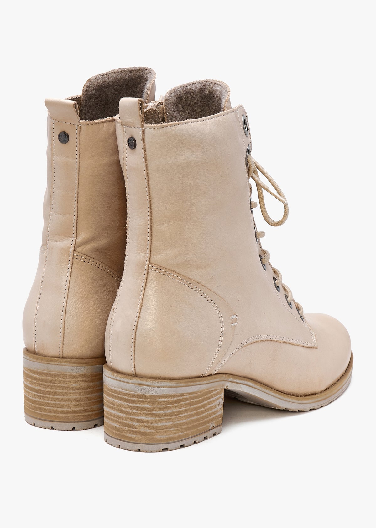 Bezzie Cream Leather Block Heel Ankle Boots