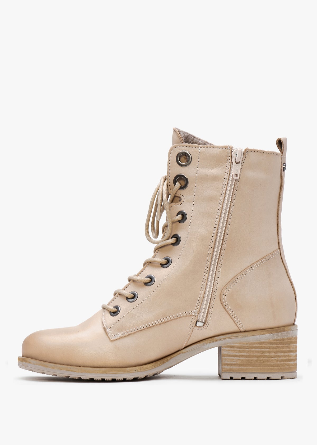 Bezzie Cream Leather Block Heel Ankle Boots