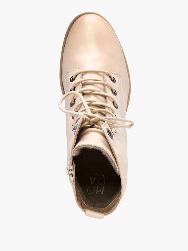 Bezzie Cream Leather Block Heel Ankle Boots