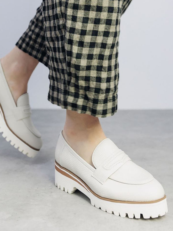 Ebonee Off White Leather Chunky Loafers