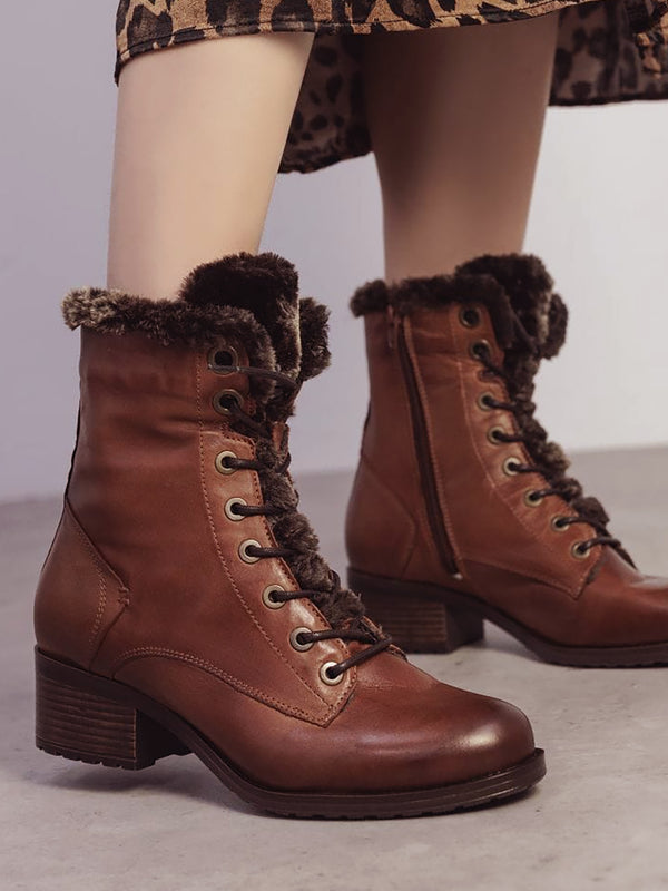 Alpinne Tan Leather Tall Ankle Boots