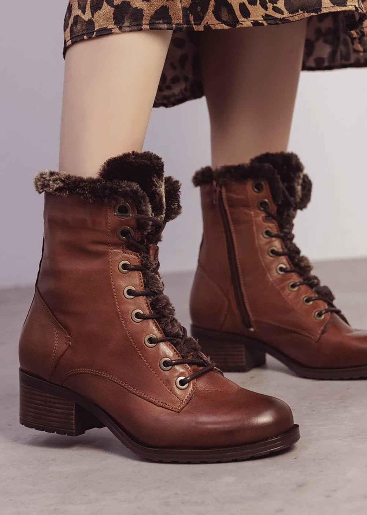 Alpinne Tan Leather Tall Ankle Boots