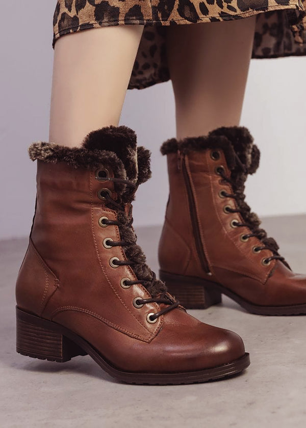 Alpinne Tan Leather Tall Ankle Boots