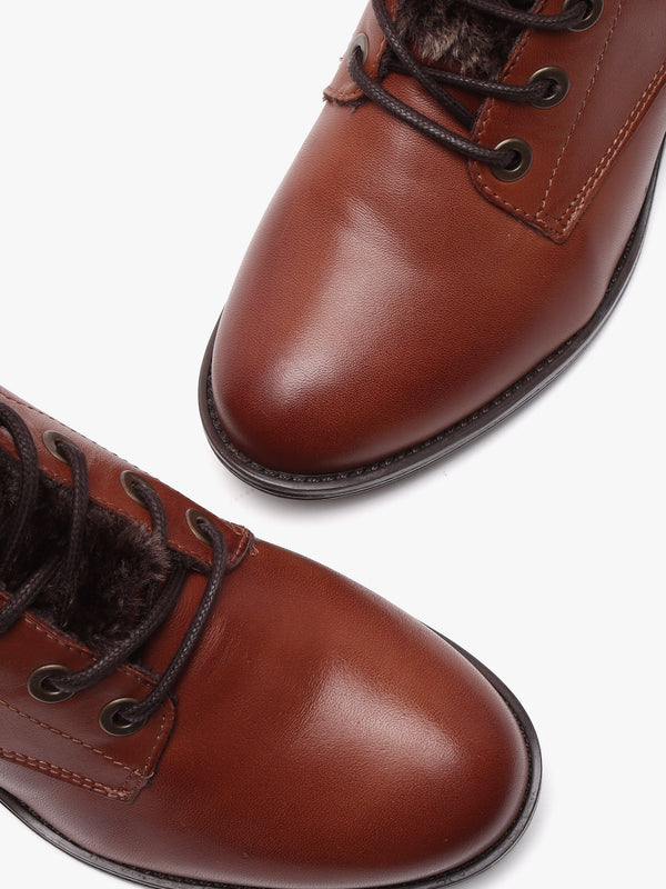 Alpinne Tan Leather Tall Ankle Boots