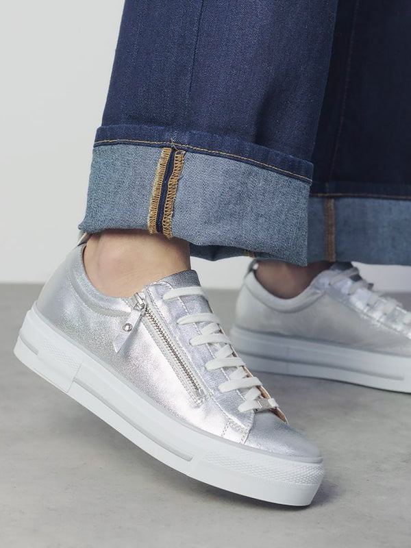 Filician Silver Metallic Leather Side Zip Trainers