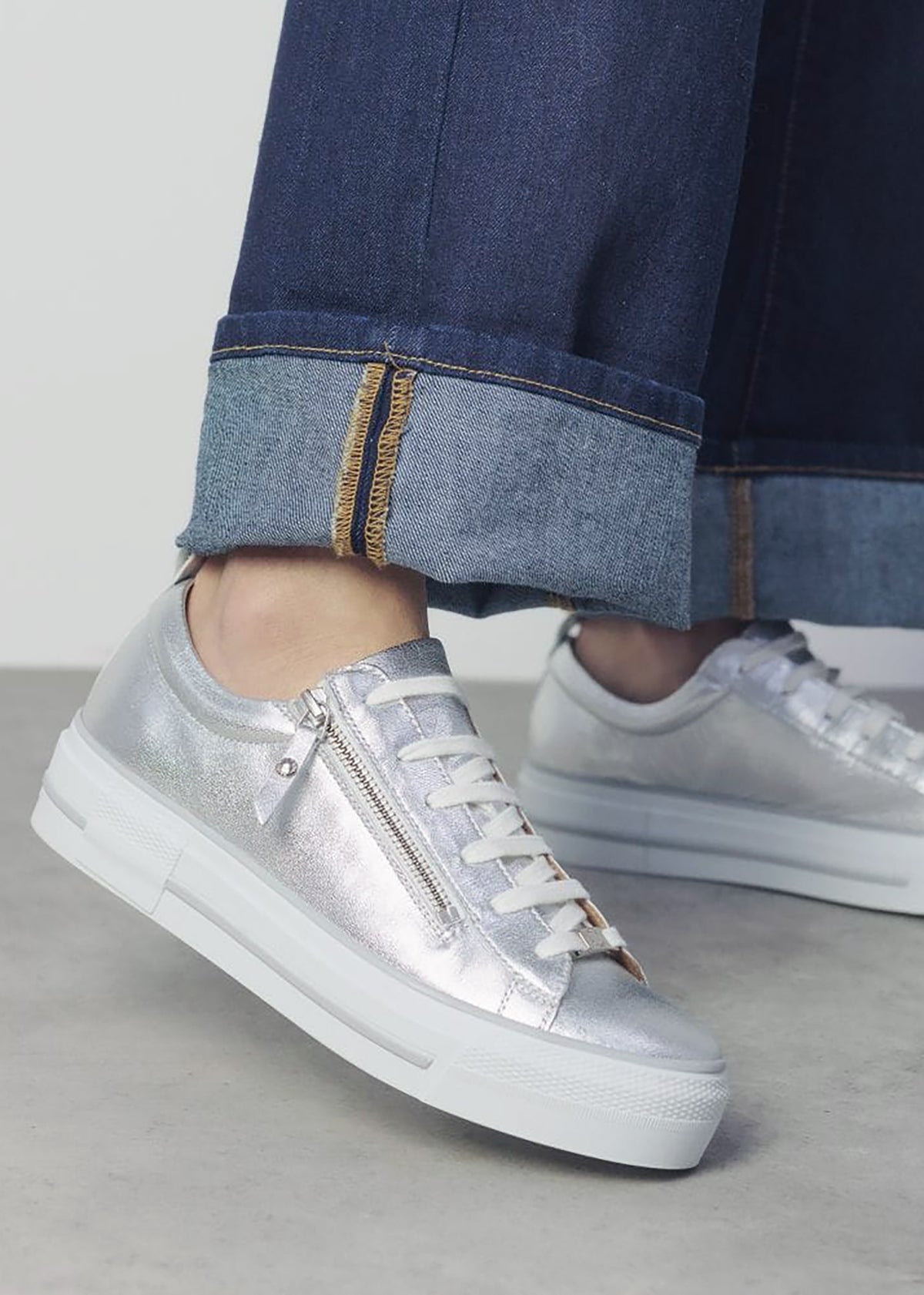 Filician Silver Metallic Leather Side Zip Trainers