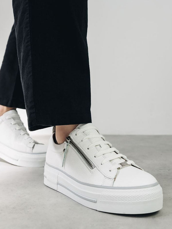 Filician White Leather Side Zip Trainers