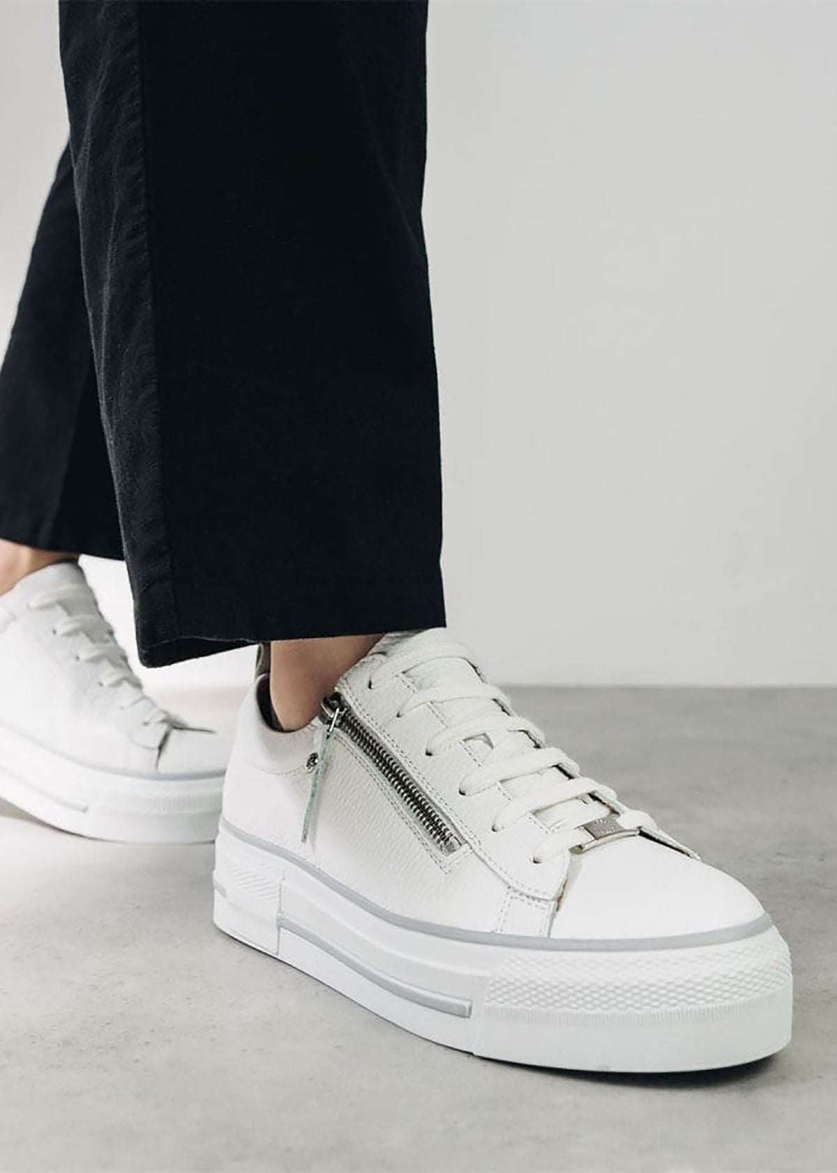 Filician White Leather Side Zip Trainers