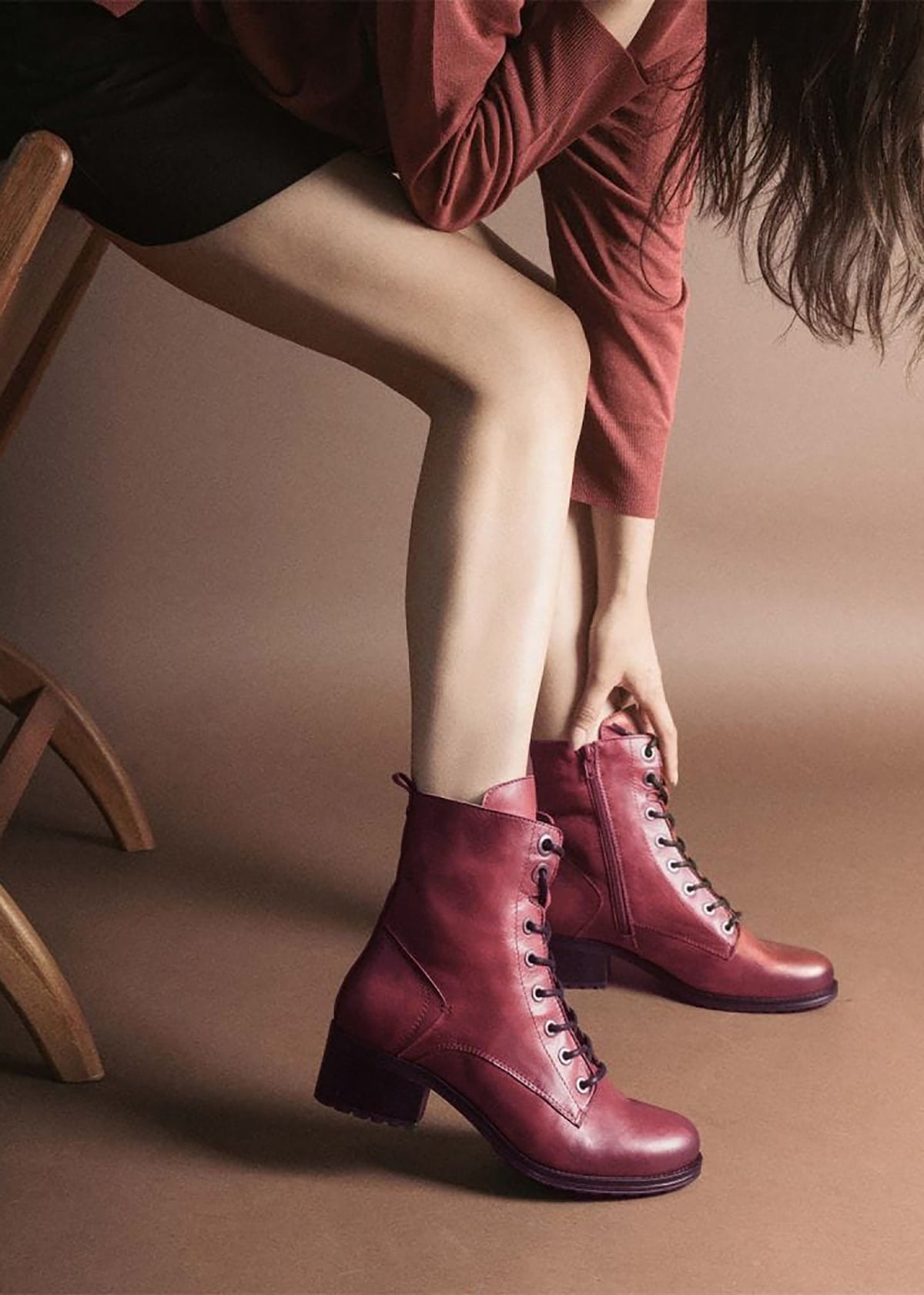 Bezzie Red Leather Block Heel Ankle Boots