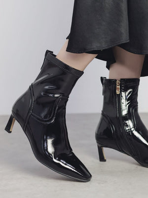 Petuniah Black Patent Kitten Heel Ankle Boots