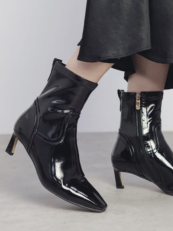 Petuniah Black Patent Kitten Heel Ankle Boots