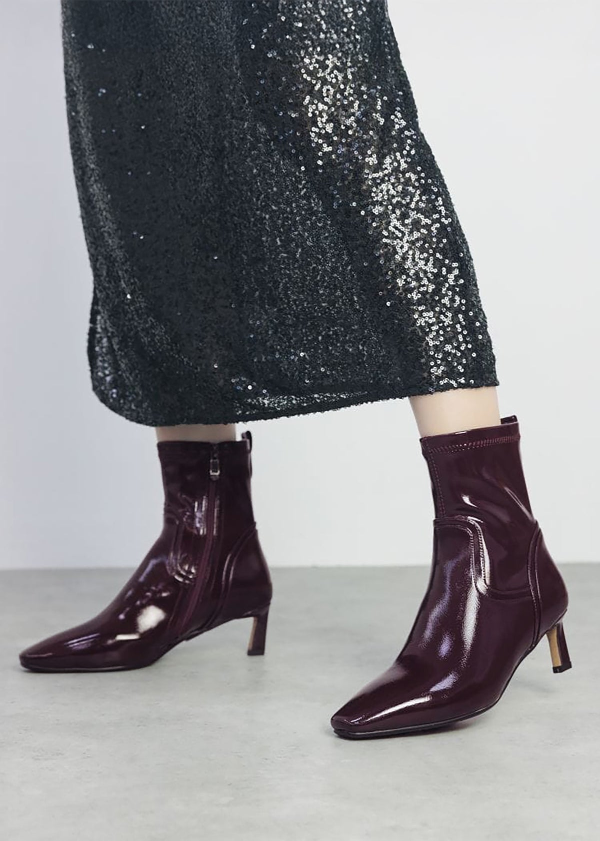 Petuniah Burgundy Patent Kitten Heel Ankle Boots