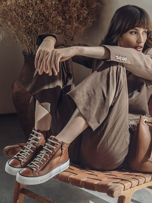 Annaken Tan Leather High Top Trainers