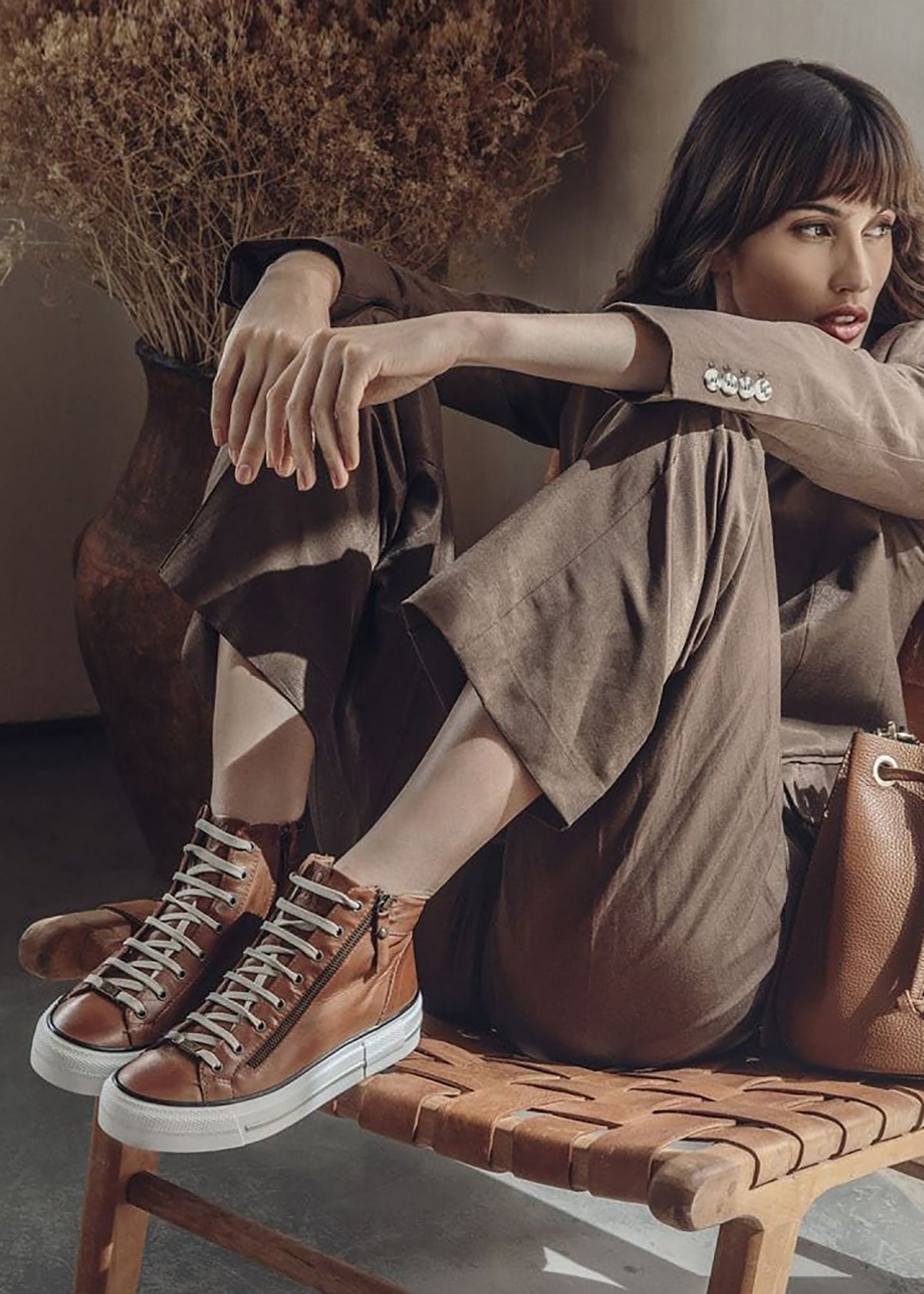 Annaken Tan Leather High Top Trainers