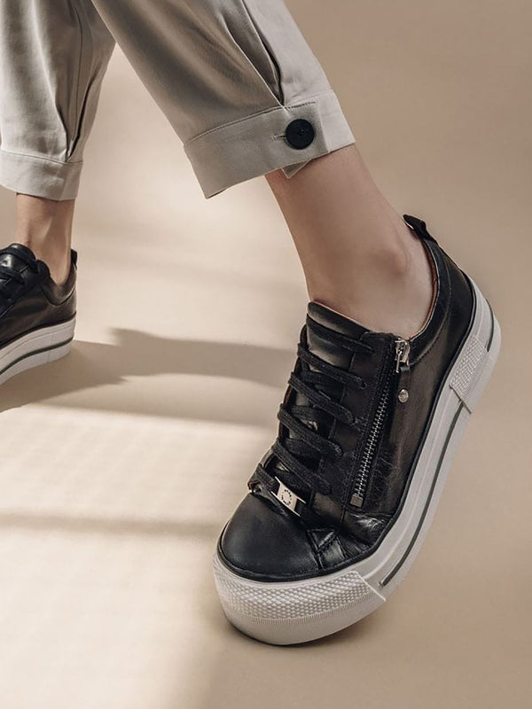 Filician Black Leather Side Zip Trainers