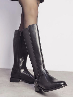 Sevrin Black Leather Knee Boots