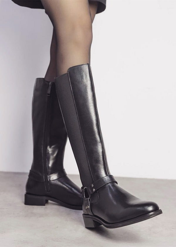 Sevrin Black Leather Knee Boots