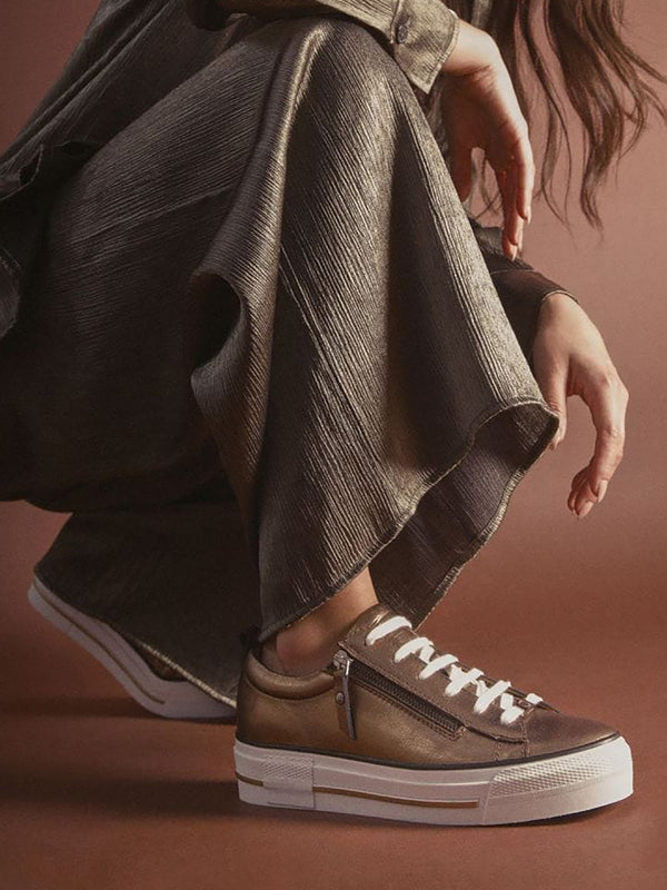 Filician Gold Leather Side Zip Trainers