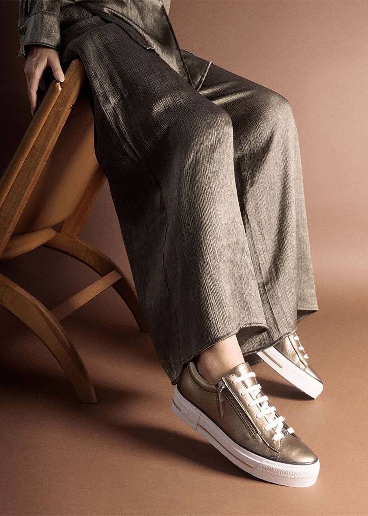 Filician Gold Leather Side Zip Trainers
