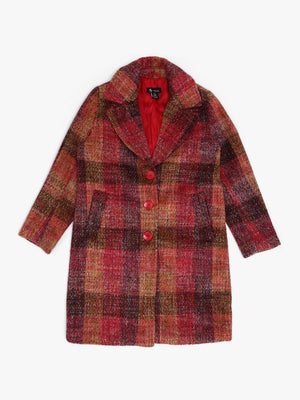 Multicoloured Red Checked Wool Mix Longline Coat