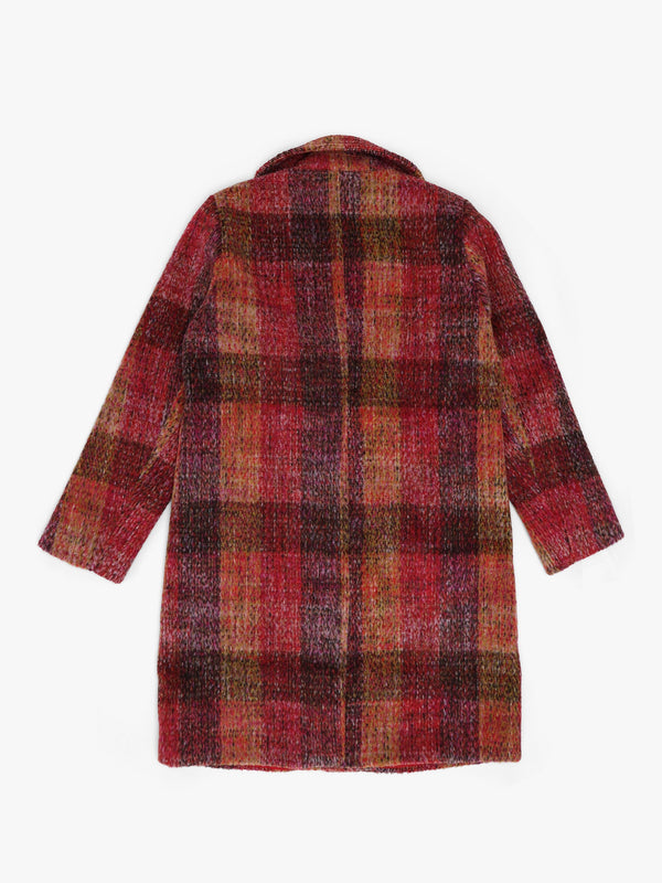 Multicoloured Red Checked Wool Mix Longline Coat