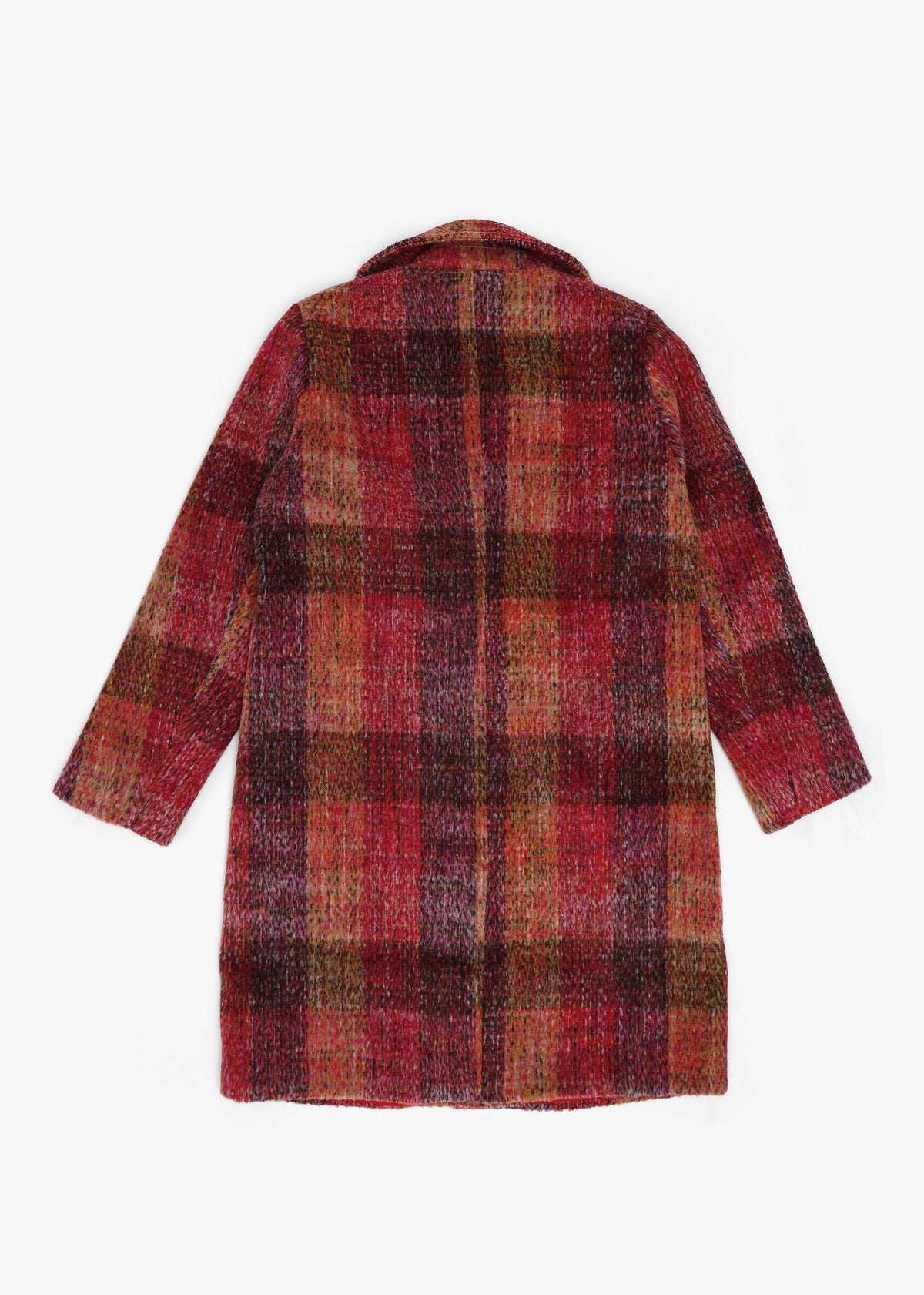 Multicoloured Red Checked Wool Mix Longline Coat