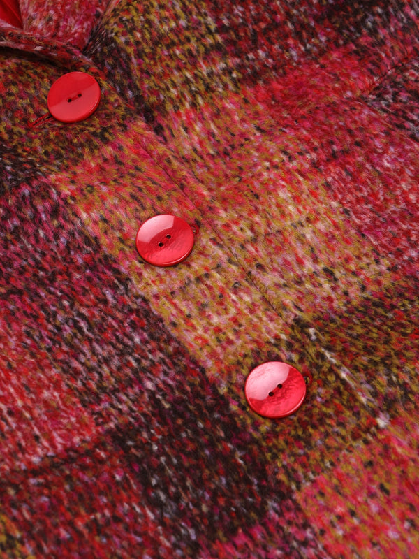 Multicoloured Red Checked Wool Mix Longline Coat