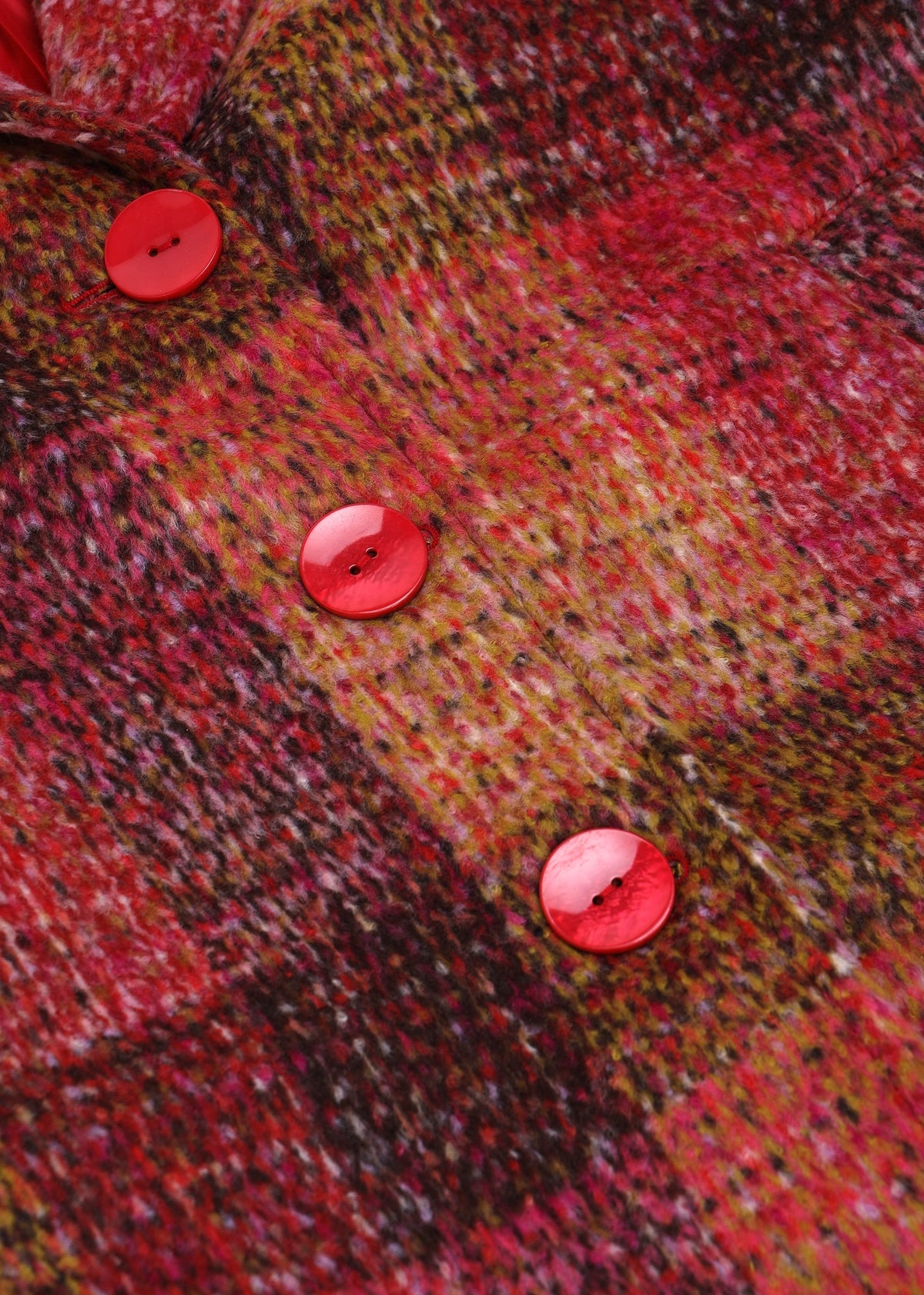 Multicoloured Red Checked Wool Mix Longline Coat