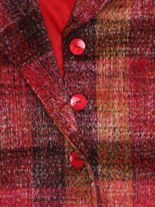 Multicoloured Red Checked Wool Mix Longline Coat